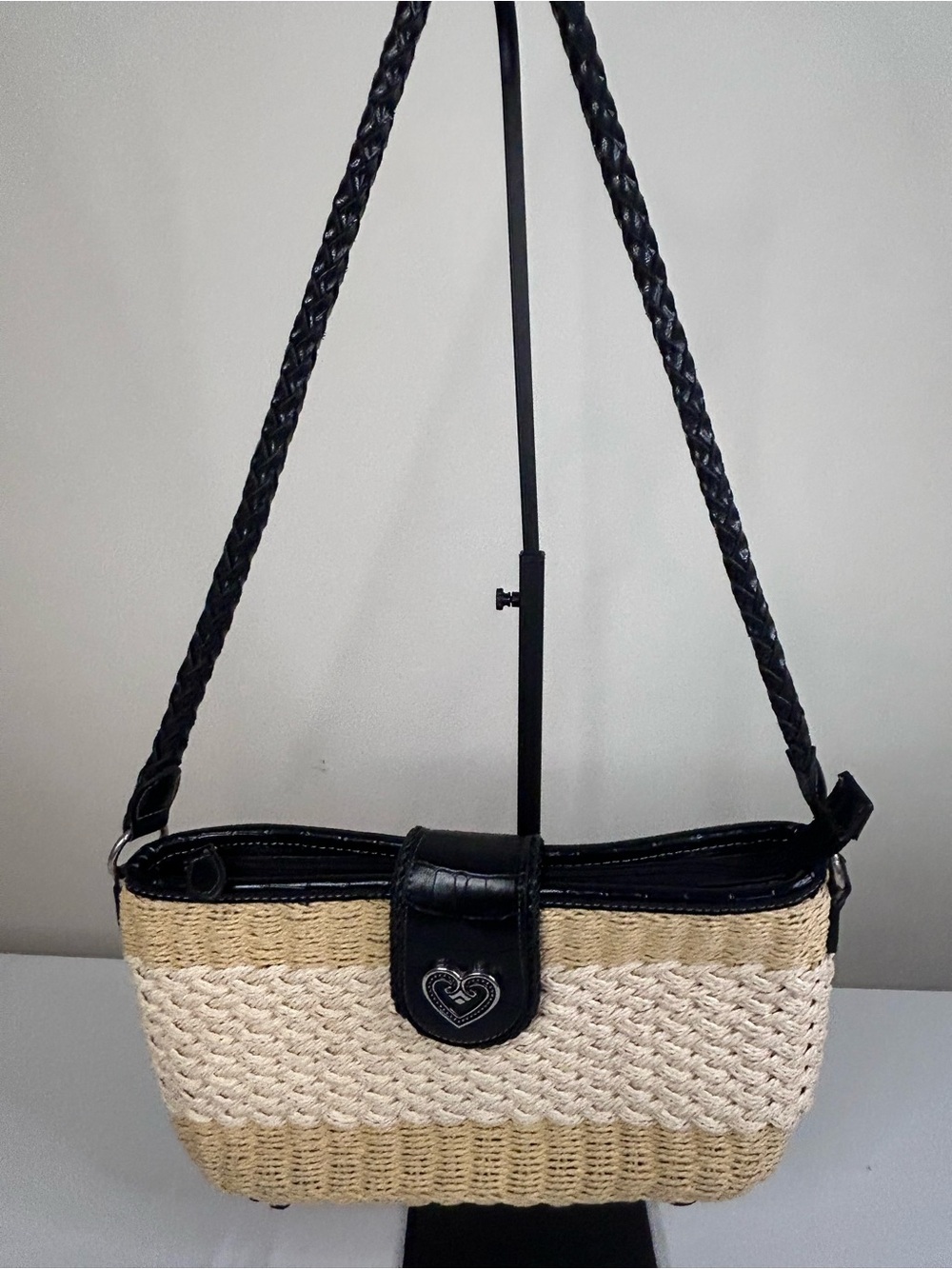 Coldwater Creek Straw Shoulder Bag with Black Trim